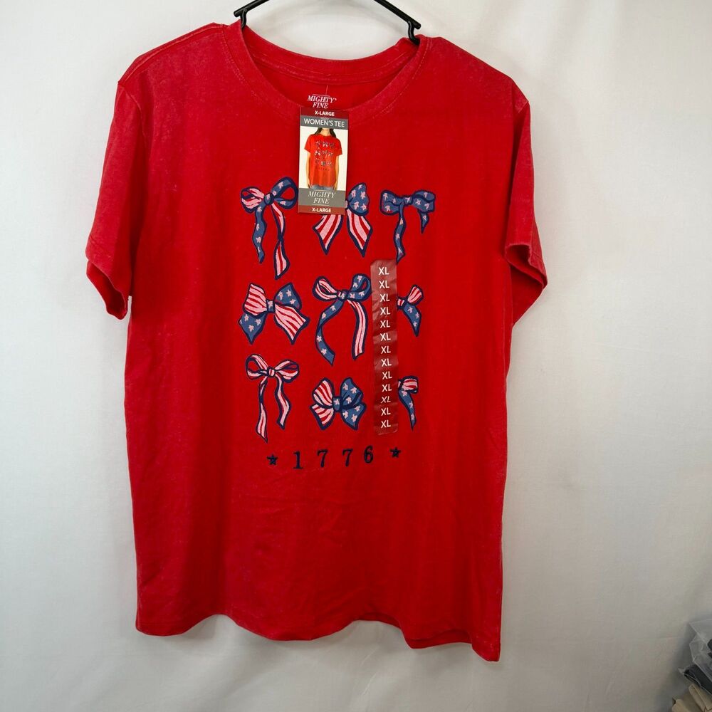 Size XL Mighty Fine 1776 Patriotic Bow Graphic T-Shirt NWT Red Americana